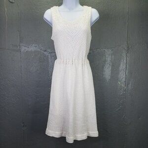 J Jill Dress Women's Petite S White Crochet Gathered Waist Tassels Beach Wedding